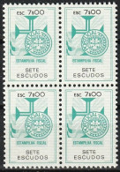 Revenue, Portugal - Estampilha Fiscal, Série De 1990 -|- 7$00 - Block MNH - Unused Stamps