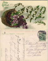 Ansichtskarte  Neujahr - Prägekarte - Goldrand Blumenkorb 1911 Goldrand - New Year