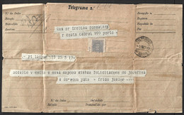 Telegram Mod. 72B With Obliteration 'Telº Porto 1st Section 1919'. Telegraph Porto.Telegrama Obliteração 'Telº Porto 1ª - Briefe U. Dokumente