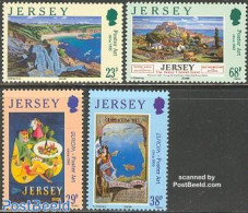 Jersey 2003 Poster Art 4v, Mint NH, History - Nature - Sport - Transport - Various - Europa (cept) - Cattle - Golf - R.. - Golf