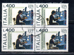 ITALIA REPUBBLICA ITALY 1976 ESPOSIZIONE MONDIALE DI FILATELIA 76 IMPIANTO MODERNO QUARTINA BLOCK LIRE 400 USATO USED - 1971-80: Gebraucht