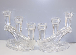 -PAIRE DE BOUGEOIRS à 3 FEUX CRISTAL/VERRE CRISTALLIN Moulé Déco Table Bougies   E - Chandeliers, Candélabres & Bougeoirs