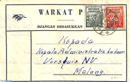 Indonesia 1953 WARKAT POS To Malang, Postal History - Indonésie