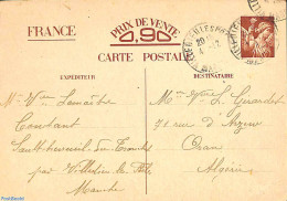 France 1942 Postcard 0.90 To Oran, Algeria, Used Postal Stationary - Lettres & Documents