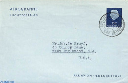 Netherlands 1955 Aerogramme 25c, To USA, Used Postal Stationary - Brieven En Documenten