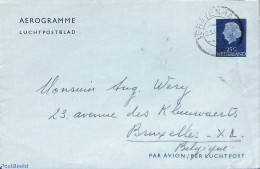 Netherlands 1954 Aerogramme 25c, To Belgium, Used Postal Stationary - Lettres & Documents