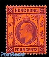 Hong Kong 1903 4c, Lilac On Red, WM2, Stamp Out Of Set, Mint NH - Ongebruikt
