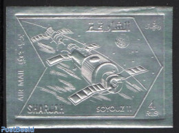 Sharjah 1972 Soyuz II 1v Silver, Imperforated, Mint NH, Transport - Space Exploration - Sharjah