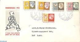 Netherlands 1953 Child Welfare FDC, Typed Address, Open Flap, First Day Cover - Cartas & Documentos
