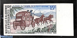 New Caledonia 1973 Stamp Day 1v, Imperforated, Mint NH, Nature - Transport - Horses - Stamp Day - Coaches - Ongebruikt