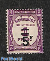 France 1929 Postage Due, 5fr On 1fr, Stamp Out Of Set, Unused (hinged) - Other & Unclassified