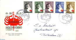 Netherlands 1955 Anti Cancer 5v, FDC, Written Address, Open Flap, First Day Cover, Health - Health - Cartas & Documentos