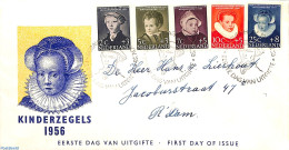 Netherlands 1956 Child Welfare 5v, FDC, Written Address, Open Flap, First Day Cover - Covers & Documents