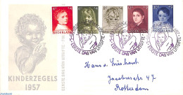 Netherlands 1957 Child Welfare 5v, FDC, Written Address, Open Flap, First Day Cover - Brieven En Documenten