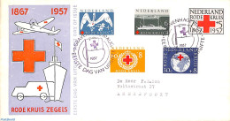 Netherlands 1957 Red Cross 5v, FDC, Typed Address, Open Flap, First Day Cover, Health - Red Cross - Lettres & Documents