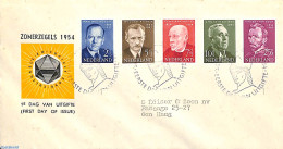 Netherlands 1954 Famous Persons 5v, FDC, Typed Address, Closed Flap, First Day Cover, Art - Vincent Van Gogh - Cartas & Documentos