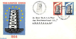 Netherlands 1956 Europa 2v, FDC, Typed Address, Closed Flap, First Day Cover, History - Europa (cept) - Cartas & Documentos