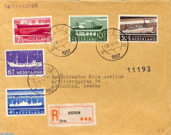 Netherlands 1957 Ships 5v, Sent On First Day Of Issue, First Day Cover, Transport - Ships And Boats - Brieven En Documenten
