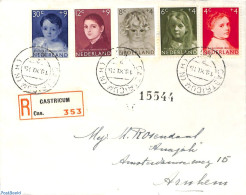 Netherlands 1957 Child Welfare 5v, Sent On First Day Of Issue, First Day Cover - Lettres & Documents