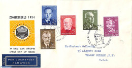 Netherlands 1954 Famous Persons 5v, FDC, Closed Flap, Typed Address, First Day Cover, Art - Vincent Van Gogh - Brieven En Documenten