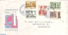 Netherlands 1955 Architecture 5v, FDC, Open Flap, Typed Address, First Day Cover, History - World Heritage - Art - Mod.. - Cartas & Documentos