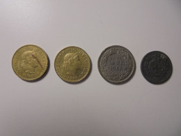 4 Schweiz Münzen 1943-1988: 5 Rappen 1985, 5 Rappen 1988, ½ Franken 1968 B, 1 Rappen - 1 Centime / Rappen