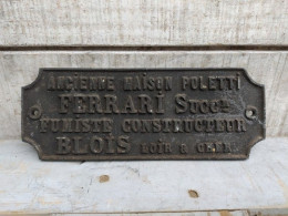 Plaque Publicitaire Ancienne Maison Poletti Ferrari Successeur. Fumiste Constructeur Blois Loir Et Cher - Sonstige & Ohne Zuordnung