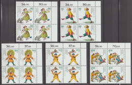 BRD, 1994  Mi.-Nr. 1726-1730 **, Kompletter Satz Jugendmarken: "Struwwelpeter", 5 Viererblöcke Eckrand Oben Rechts - Unused Stamps