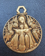 Grande Médaille Religieuse Bronze "Vierge à L'Enfant" Graveur: Fernand Py - Religious Medal - Religion & Esotérisme