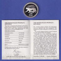 Mongolei Silbermünze 25 Tögrög Schneeleopard 1987 PP - Autres – Asie