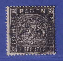 Baden 1 Kreuzer Schwarz Wappen  Mi.-Nr. 9 Gestempelt - Oblitérés
