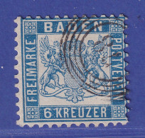 Baden 6 Kr Preußischblau Wappen Mi.-Nr. 19 B Gestempelt  Gepr. PFENNINGER - Usati