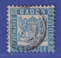 Baden 6 Kr Preußischblau Wappen Mi.-Nr. 19 B Gestempelt, Gepr. PFENNINGER - Usados