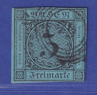 Baden 3 Kr Schwarz Auf Blau  Mi.-Nr. 8 Gestempelt Gepr. PFENNINGER - Used