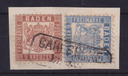 Baden Wappen Mi.-Nr. 19 A Und 20 A Gestempelt CARLSRUHE Auf Briefstück - Afgestempeld