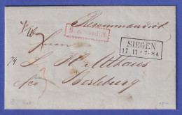 Preußen 1852 R-Brief Mit Schwarzem Rechteckstempel SIEGEN Und Rotem R-Stempel - Otros & Sin Clasificación