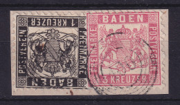 Baden Wappen Mi.-Nr. 17 A Und 18 Gestempelt Auf Briefstück - Oblitérés