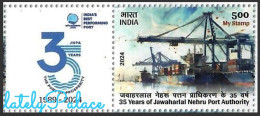 India 2024 35th Years Of Jawaharlal Nehru Port,Ship,Boat,Container,Water,Cargo,Trade,Stamp+Info MNH (**) Inde Indien - Nuevos