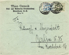 DR Brief Abstimmungsgebiet Oberschlesien Mif. Mi.18,21 Beuthen 1921 N. Berlin - Other & Unclassified