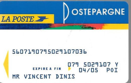 -CARTE-MAGNETIQUE-RETRAIT-LA POSTEPARGNE-Exp 04/05-V°Sans Fabricant- 3 Lignes Texte SérréTBE-RARE - Disposable Credit Card