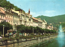 KARLOVY VARY, ARCHITECTURE, TOWER, TERRACE, UMBRELLA, FOUNTAIN, CZECH REPUBLIC, POSTCARD - Czech Republic