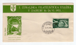 1951. YUGOSLAVIA,CROATIA,ZAGREB,FDC,SPECIAL COVER, SPECIAL CANCELLATION,STAMP EXHIBITION,HFS,JUFIZ - FDC