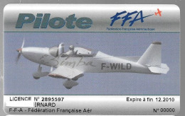 -CARTE-ADHERANT LICENCE -AVIATION-PILOTE-FFA-2010-Plastic Epais Glacé-TBE/RARE - Exhibition Cards