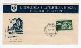 1951. YUGOSLAVIA,CROATIA,ZAGREB,FDC,SPECIAL COVER, SPECIAL CANCELLATION,STAMP EXHIBITION,HFS,JUFIZ - FDC