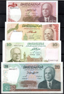 Lot De 4 Billets Neufs (Année 1980) :1-5-10 Et 20 Dinars -Neufs**-UNC** - Tunisie