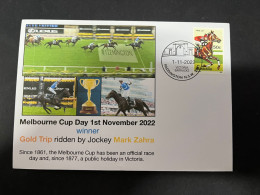 6-6-2024 (25)  Australia - 1st November 2022 - Melbourne Cup (winner Gold Trip Ridden By Jockey Mark Zahra) Horse Stamp - Covers & Documents