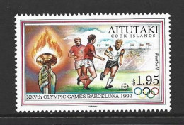 Aitutaki Soccer On Olympics Issues 1992 $1.95 Barcelona Single MNH - Neufs