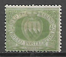 SAN MARINO 1894-99 CIFRA O STEMMA NUOVI COLORI SASS. 27 MNH XF - Unused Stamps