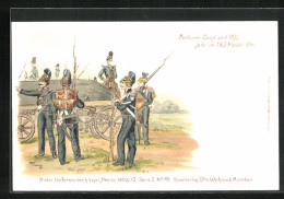 Lithographie Soldaten In Uniform Mit Waagen, 1. U. 2. Pionier-Bat., Regiment  - War 1914-18