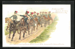 Lithographie Eilende Soldaten Zu Pferde, 3. Feld-Artillerie-Regiment  - War 1914-18